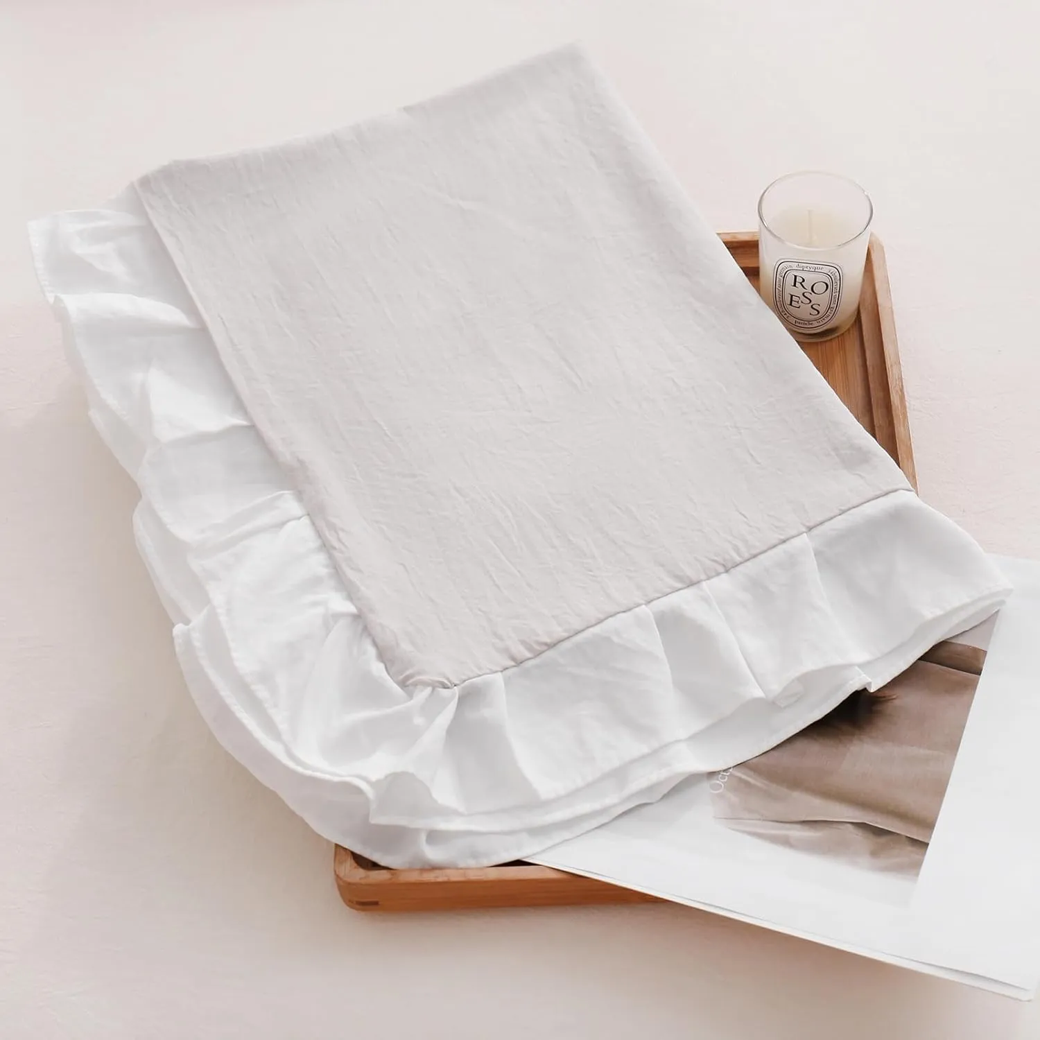 Merryword Beige Body Pillow Cover 20x54inches Beige and White Reversible Long Pillowcase Ruffled Body Pillowcases Cute Pillowcase Pillow Sham (1 Body, Beige White)
