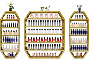 Metal Nail Polish Storage Rack, Wall Mounted Cosmetic Display Case, Lipstick Shelf, Essential Oil Organizer for Bottles, Spa Nail Salon (Gold)