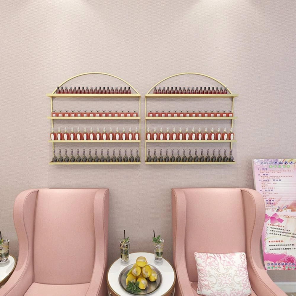 Metal Wall-Mounted Nail Polish Storage Racks Wall-Mounted Metal Nail Polish, Nail Salon Bottle Nail Polish, Lipstick and Perfume Display Rack, Used to Store Lipstick, Essential Oil (Gold 2 Piece Set