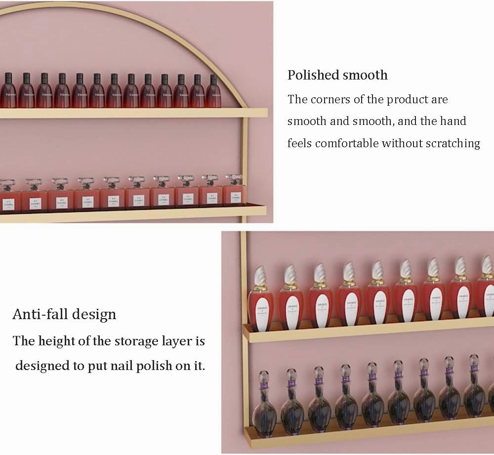 Metal Wall-Mounted Nail Polish Storage Racks Wall-Mounted Metal Nail Polish, Nail Salon Bottle Nail Polish, Lipstick and Perfume Display Rack, Used to Store Lipstick, Essential Oil (Gold 2 Piece Set