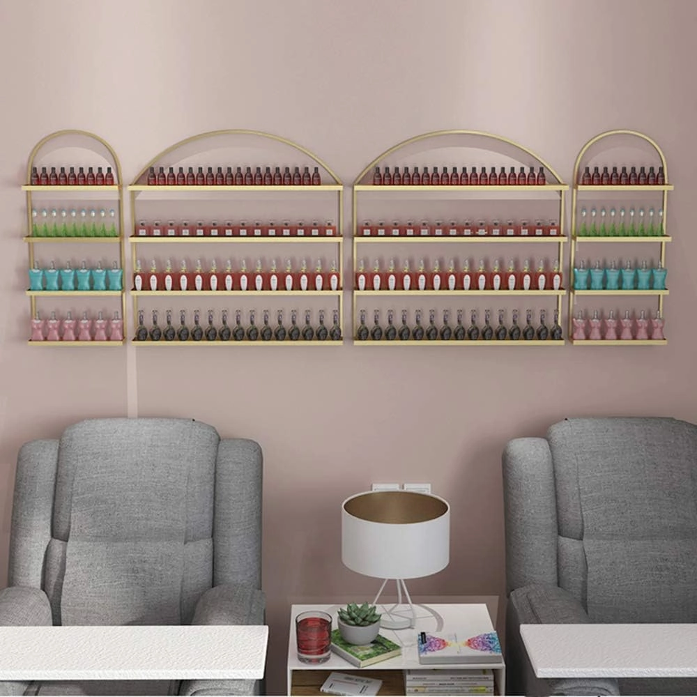 Metal Wall-Mounted Nail Polish Storage Racks Wall-Mounted Metal Nail Polish, Nail Salon Bottle Nail Polish, Lipstick and Perfume Display Rack, Used to Store Lipstick, Essential Oil (Gold 2 Piece Set