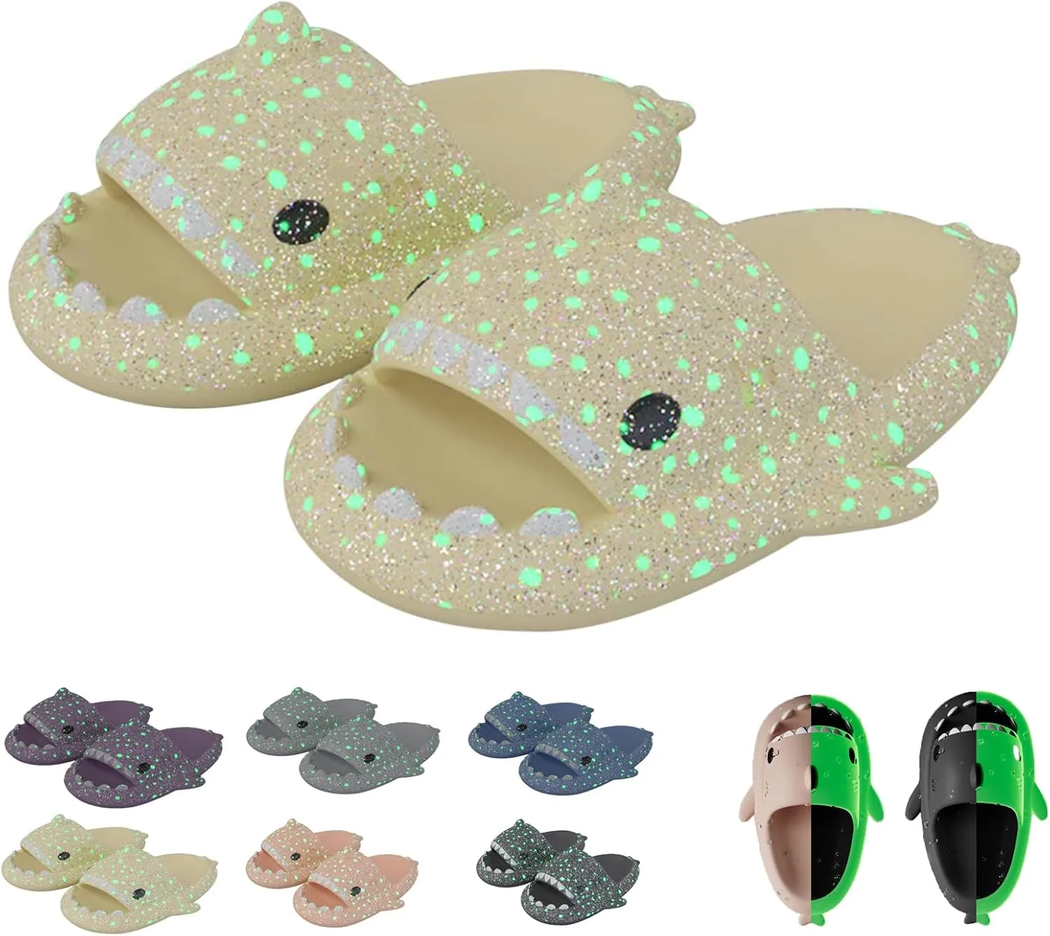 Miahhy Galaxy Shark Slides, Galaxy Shark Slides Glow in the Dark, Cloud Shark Slippers, Shark Flip Flops Non-slip Open Toe