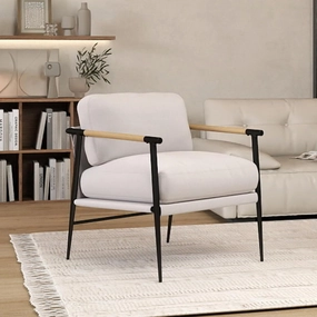 Mid-Century Accent Chair, Soft Armchair Chenille Fabric Lounge Chair with Black Metal Legs, Upholstered Leisure Chair for Living Room Bedroom Reception Room, 1PC, Beige