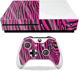 MightySkins Glossy Glitter Skin for Microsoft Xbox One S - Pink Zebra | Protective, Durable High-Gloss Glitter Finish | Easy to Apply, Remove, and Change Styles | Made in The USA