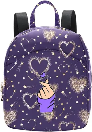 Mini Backpack for Women Light Weight Small Waterproof Backpack Purses Daily Pack (Love Heart I Purple you)