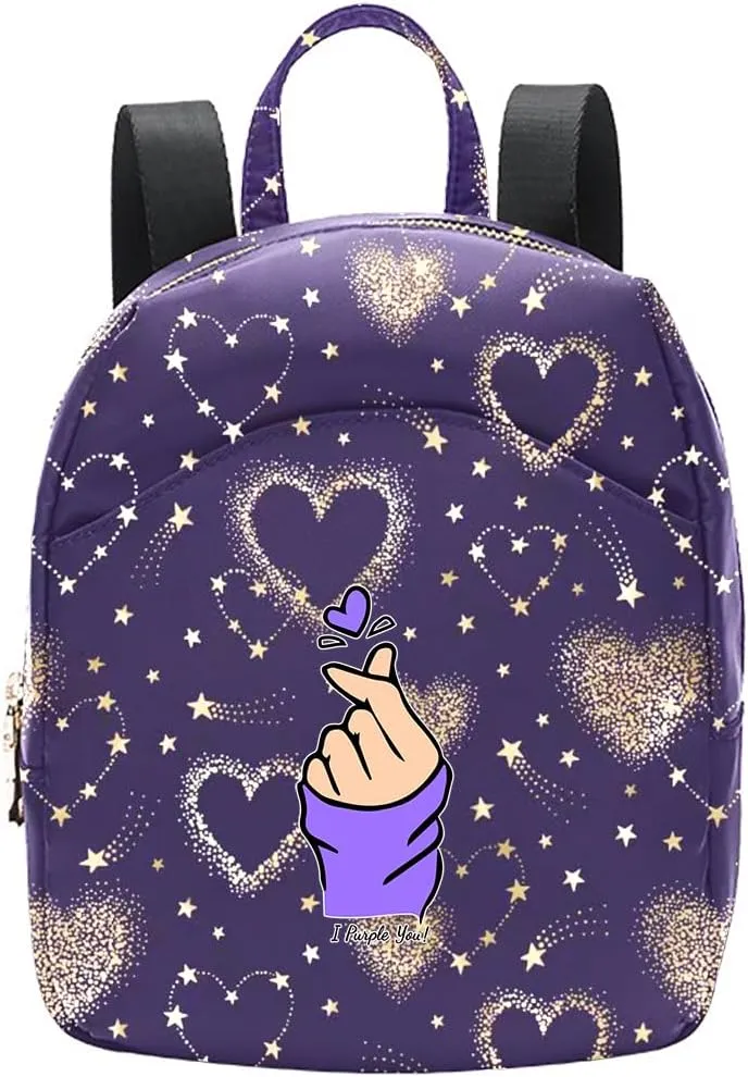 Mini Backpack for Women Light Weight Small Waterproof Backpack Purses Daily Pack (Love Heart I Purple you)