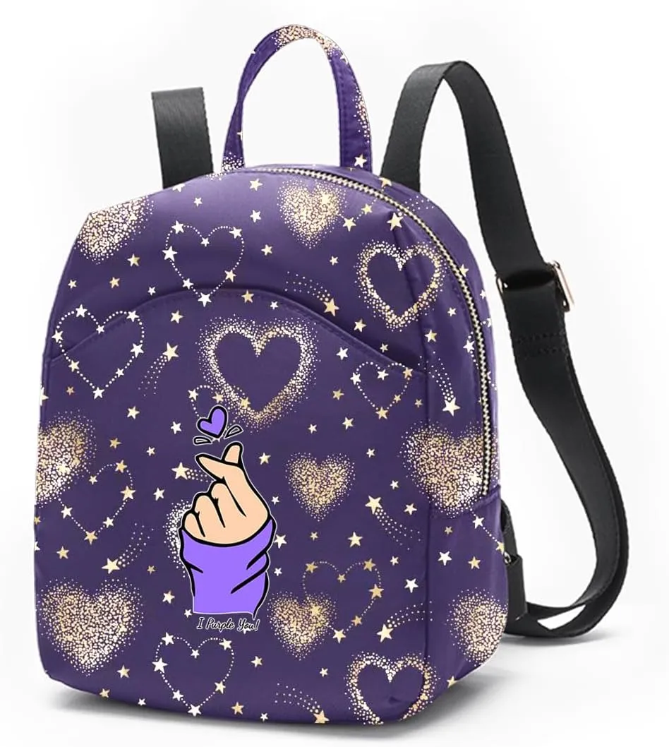 Mini Backpack for Women Light Weight Small Waterproof Backpack Purses Daily Pack (Love Heart I Purple you)