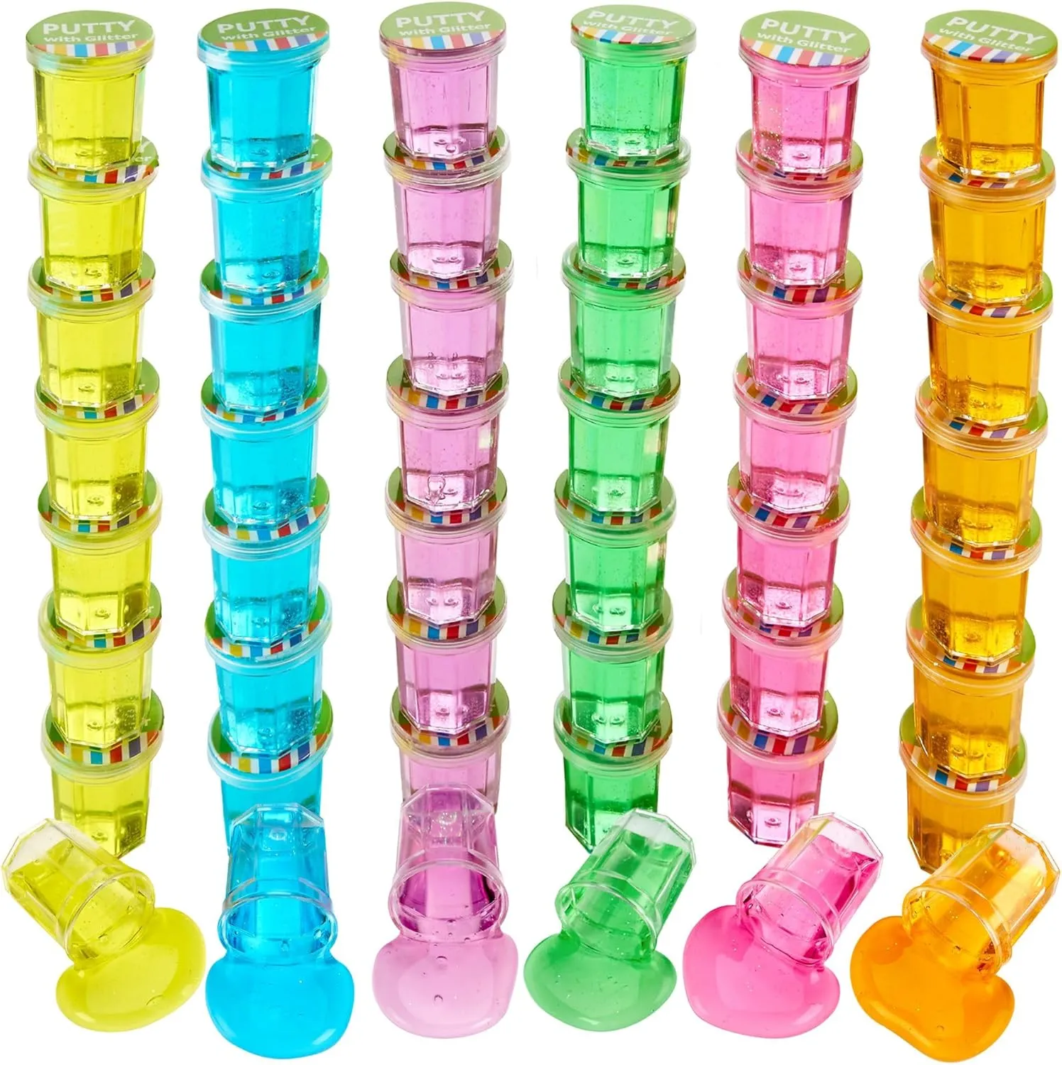 Mini Putty with Glitter - 48 Pack Neon Color Sludge - Educational Fidget Toy - Stress Relief, Party Favors