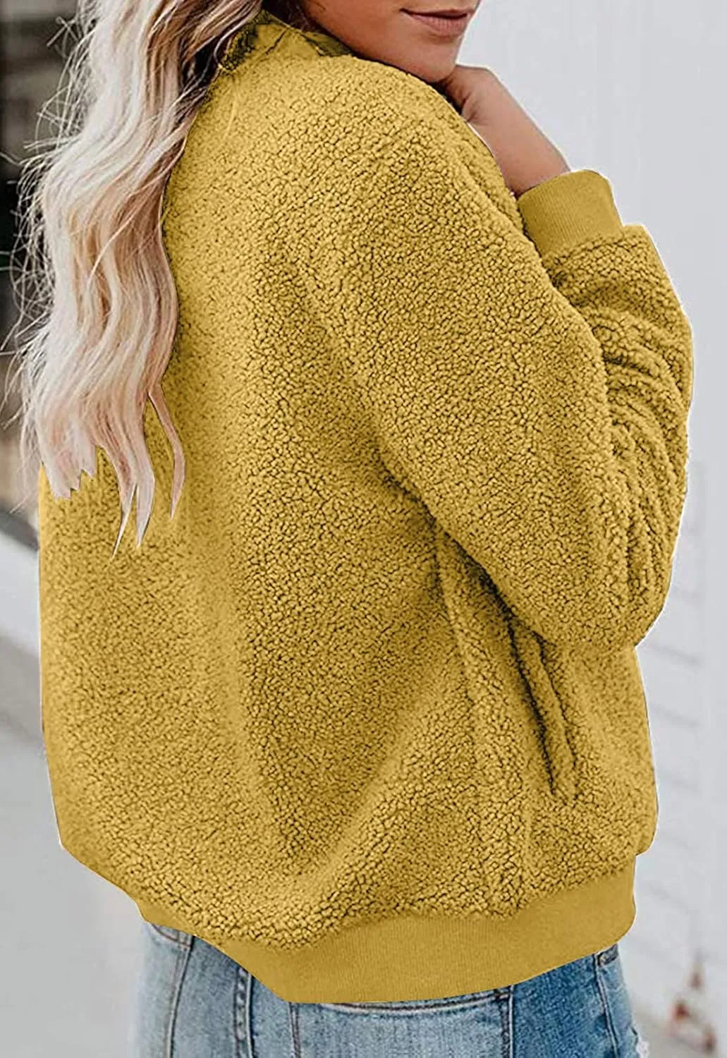 MIROL Women's Sherpa Fleece Jacket Faux Fuzzy Long Sleeve Casual Zip Up Bomber Coat