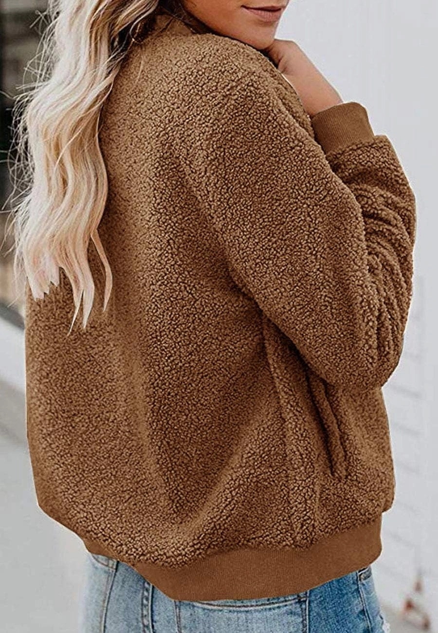 MIROL Women's Sherpa Fleece Jacket Faux Fuzzy Long Sleeve Casual Zip Up Bomber Coat