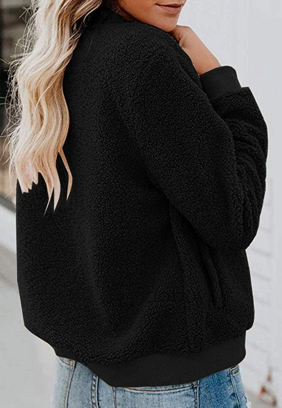 MIROL Women's Sherpa Fleece Jacket Faux Fuzzy Long Sleeve Casual Zip Up Bomber Coat