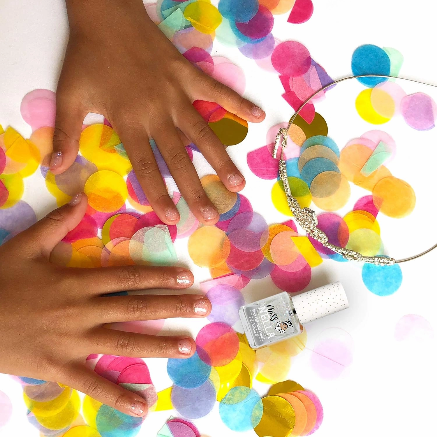 MISS NELLA PARTY COLLECTION 3-3 peel off, odour free, water base glitter nail polishes Pack- Blue The Candles (blue), Confetti Clouds (clear) & Marshmallow Overloud (coral)