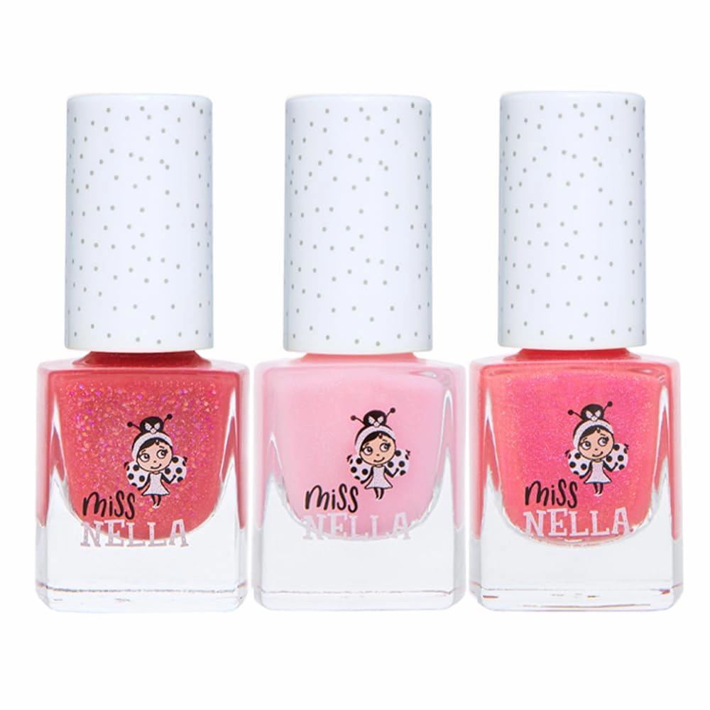 MISS NELLA-Peel Off, Odour Free, Water Base & Safe for kids nail polish pack of 3 (PINK GLITTER ATTACK)