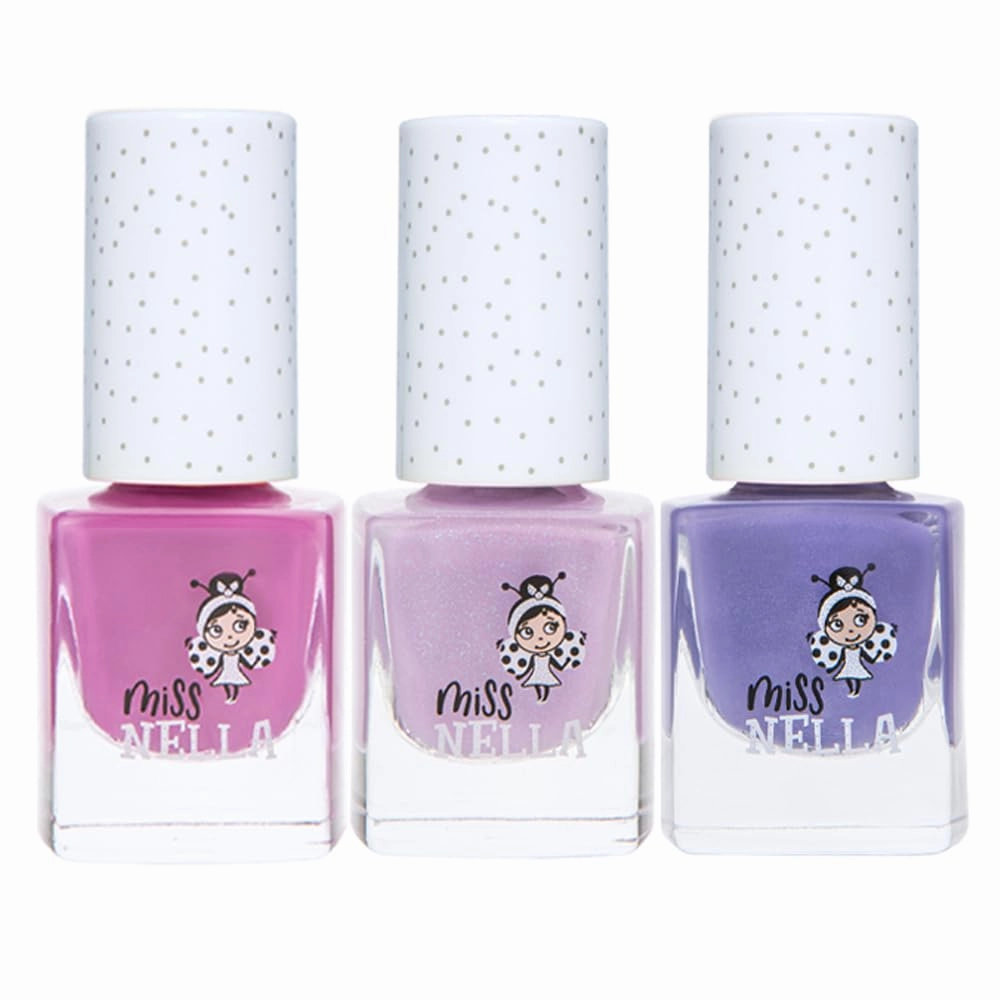 MISS NELLA PURPLE UNICORN- Peel Off, Odour Free, Water Base & Safe for kids nail polish pack OF 3- Sweet Lavender (glitter), Butterfly Wings (glitter) & Little Poppet