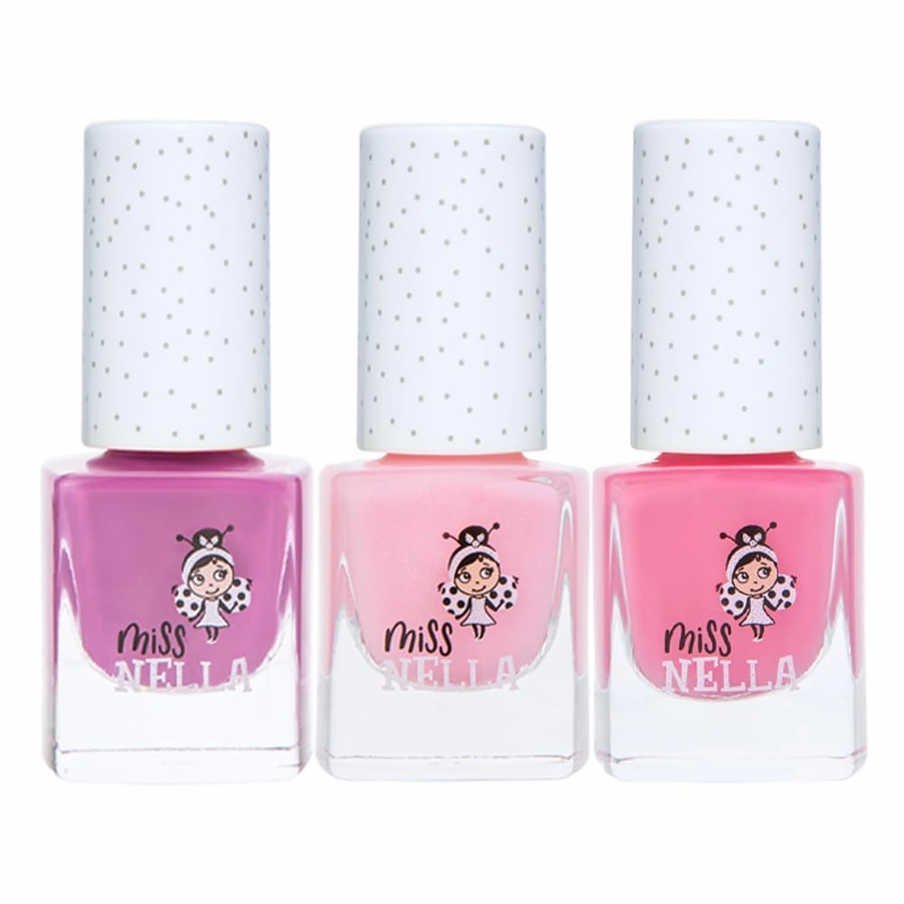 MISS NELLA SWEET LITTLE PACK, Nail Polish Set-Easy Pell off And Water Based Formula, 3 Colors of Nail Glitter set- Cheeky Bunny, Pink A Boo & Little Poppet, Perfect Kids Nail Polish