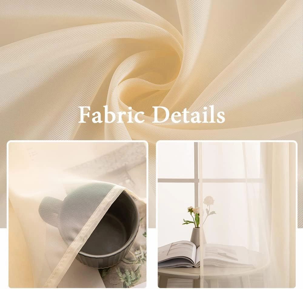 MIULEE 2 Panels Solid Color Sheer Window Curtains Elegant Window Voile Panels/Drapes/Treatment for Bedroom Living Room (54 X 84 Inches Cream Beige)