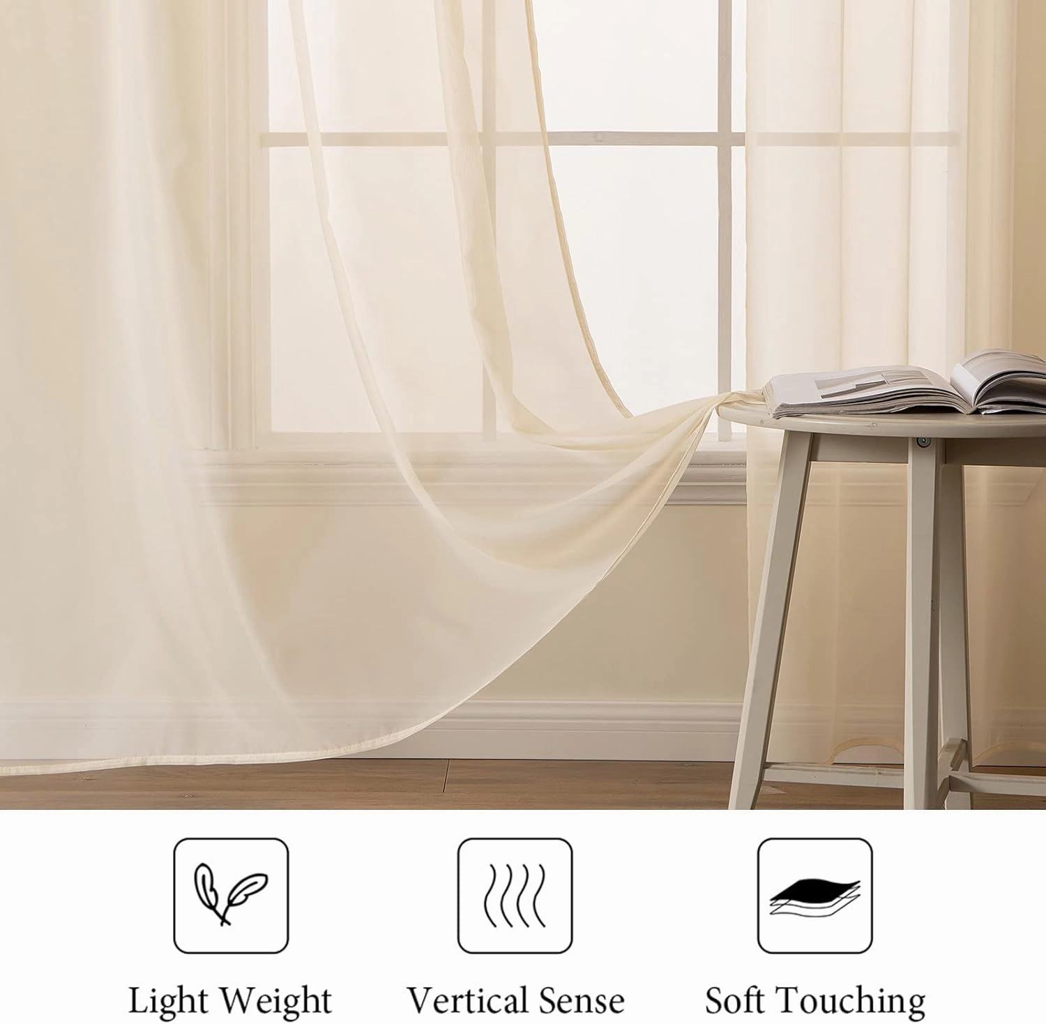 MIULEE 2 Panels Solid Color Sheer Window Curtains Elegant Window Voile Panels/Drapes/Treatment for Bedroom Living Room (54 X 84 Inches Cream Beige)