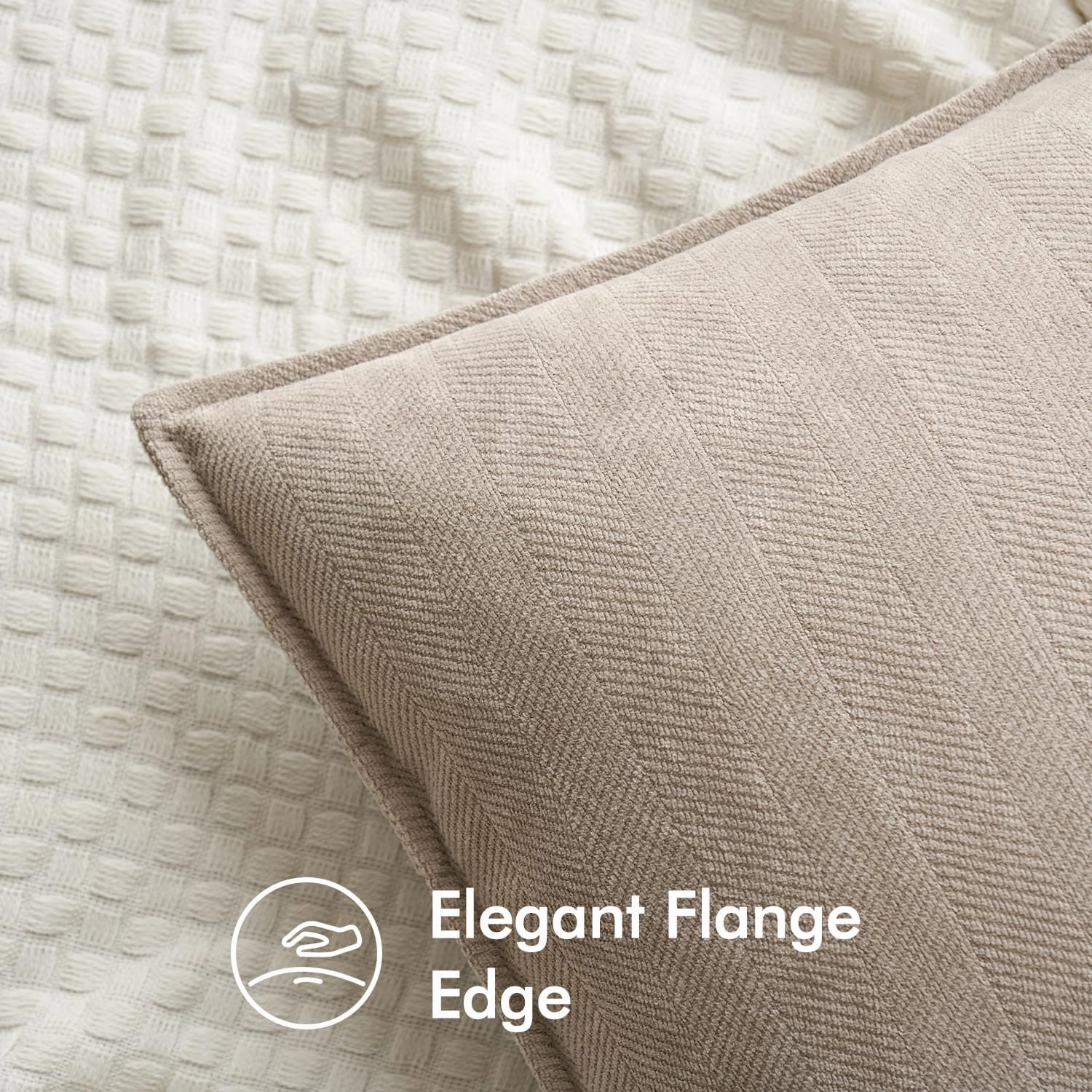 MIULEE Pack of 2 Beige Decorative Pillow Covers 18x18 Inch Soft Chenille Luxurious Couch Throw Pillows Farmhouse Cushion Covers with Elegant Design for Sofa Bedroom Living Room Home Decor