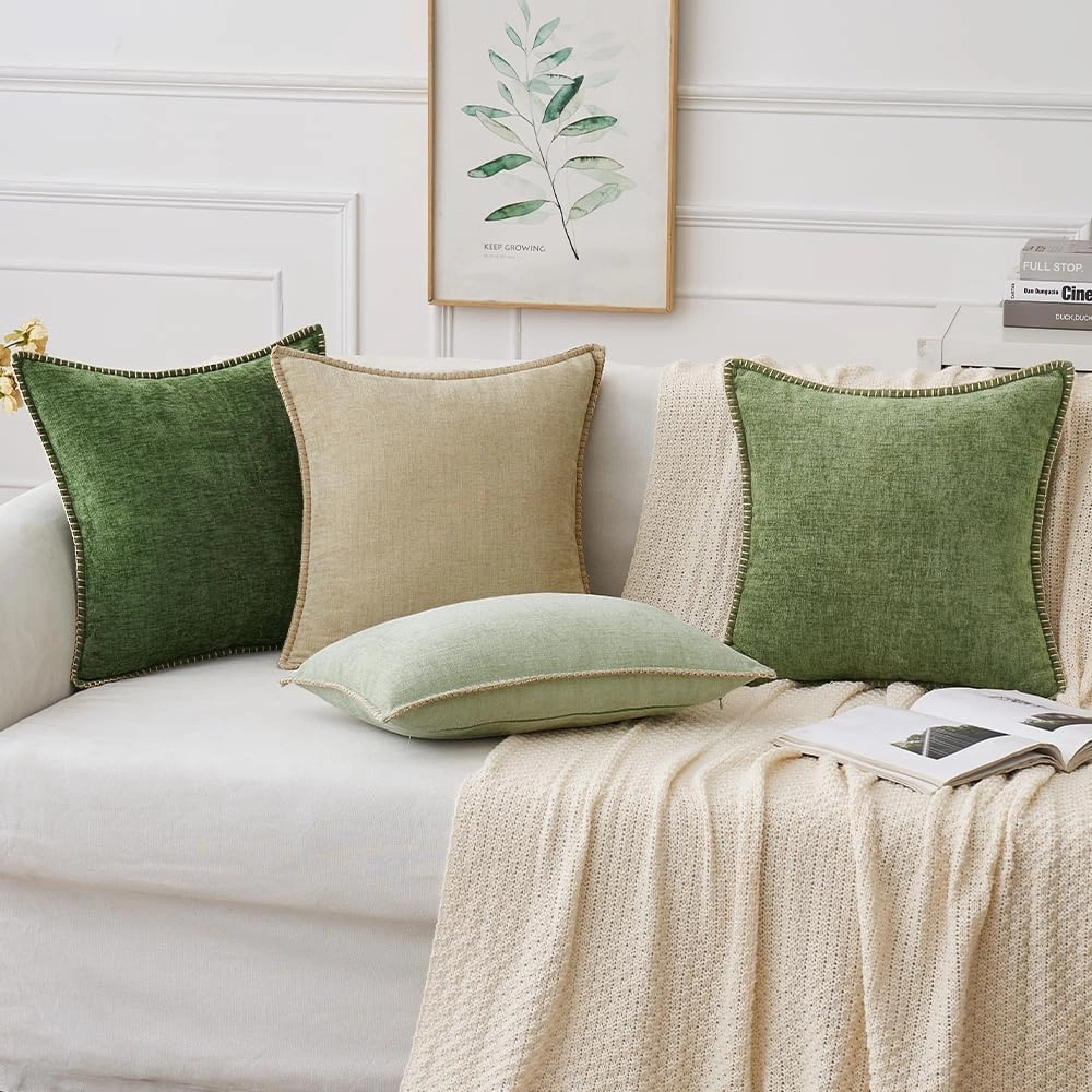 MIULEE Pack of 2 Couch Throw Pillow Covers 24x24 Inch Beige Farmhouse Decorative Pillow Covers with Stitched Edge Soft Chenille Solid Dyed Spring Pillow Covers for Sofa Bed Living Room