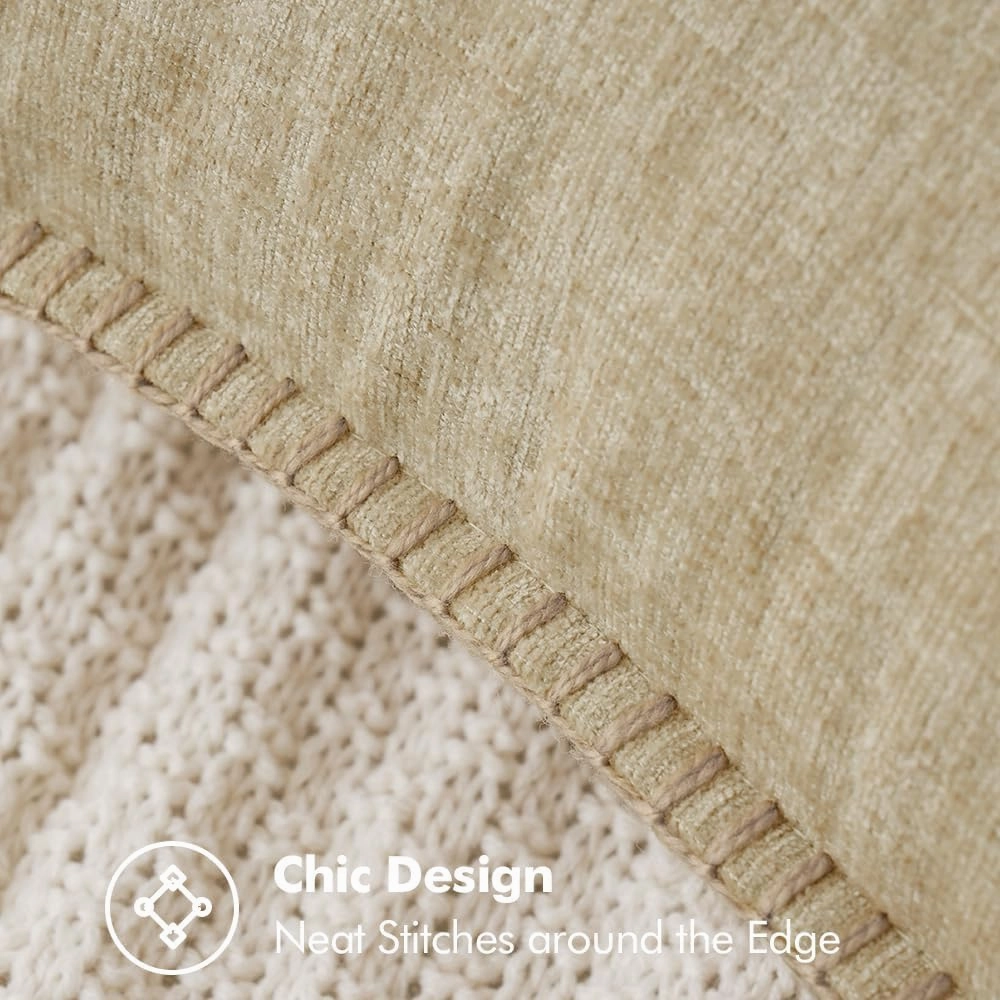 MIULEE Pack of 2 Couch Throw Pillow Covers 24x24 Inch Beige Farmhouse Decorative Pillow Covers with Stitched Edge Soft Chenille Solid Dyed Spring Pillow Covers for Sofa Bed Living Room