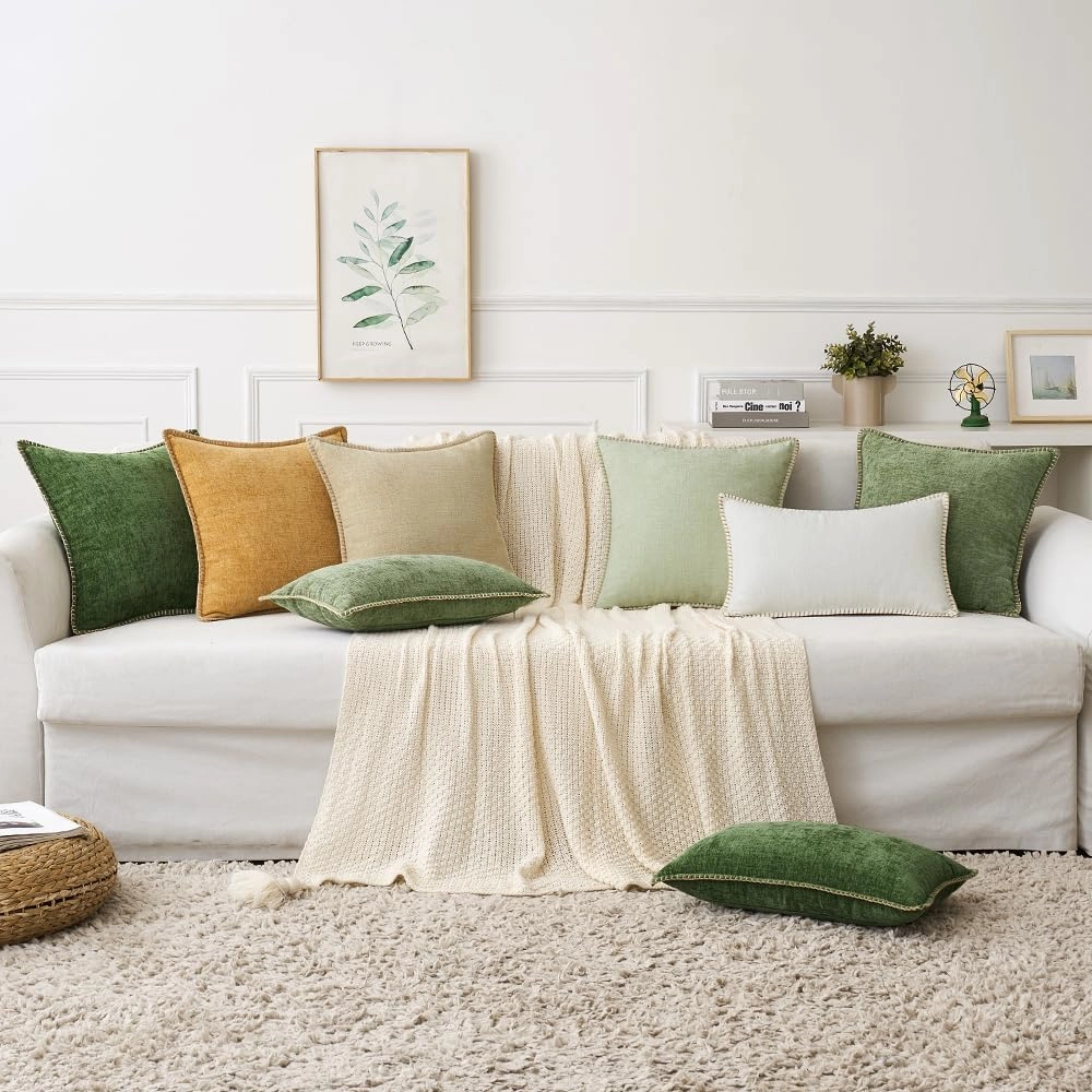 MIULEE Pack of 2 Couch Throw Pillow Covers 24x24 Inch Beige Farmhouse Decorative Pillow Covers with Stitched Edge Soft Chenille Solid Dyed Spring Pillow Covers for Sofa Bed Living Room
