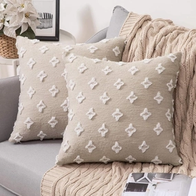 MIULEE Set of 2 Decorative Throw Pillow Covers Rhombic Jacquard Pillowcase Soft Square Cushion Case for Couch Sofa Bed Bedroom Living Room, 18x18 Inch, Beige