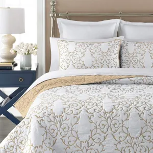mixinni Quilt King Size Reversible Soft Cotton 3-Piece Beige Embroidery Pattern Elegant Quilt Set with Embroidered Decorative Shams Soft Bedspread&Coverlet Set-King Size