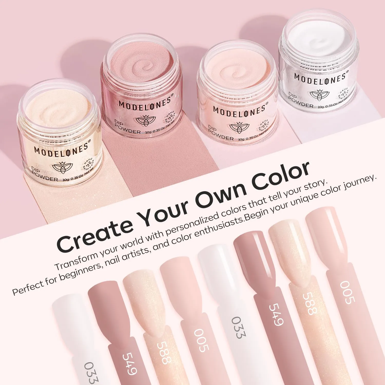 Modelones Dip Powder Nail Kit, 4 Colors Nude Pink Glitter Dipping Starter Set with Liquid and Complete Accessories for French Nails Art Salon DIY at Home Manicure