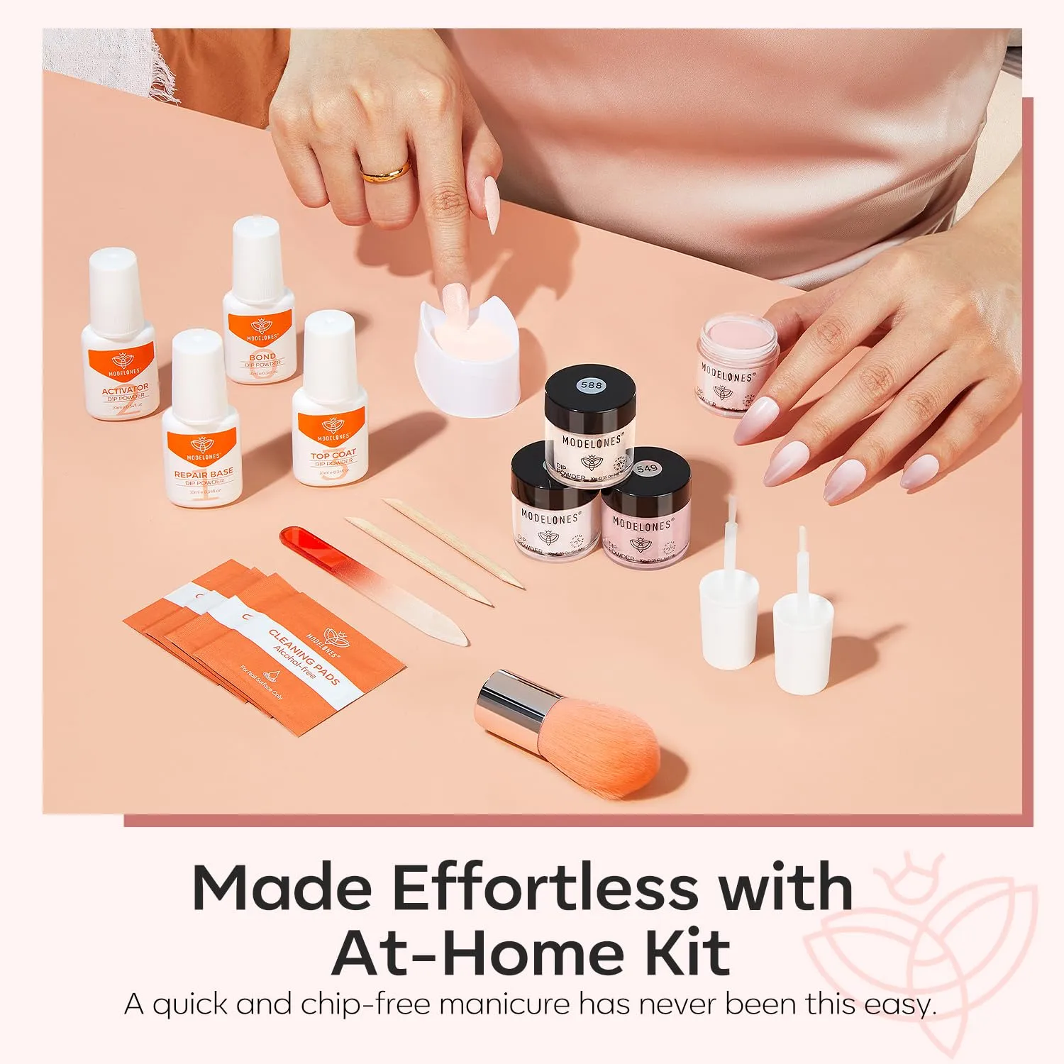 Modelones Dip Powder Nail Kit, 4 Colors Nude Pink Glitter Dipping Starter Set with Liquid and Complete Accessories for French Nails Art Salon DIY at Home Manicure
