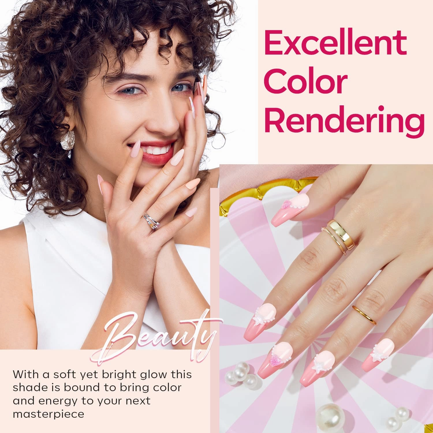Modelones Poly Nail Gel Set, 6 Colors Pink Confetti Collection Nude Pink Glitter Colors Poly Extension Gel Enhancement Builder Pastel Summer Manicure DIY Home Salon