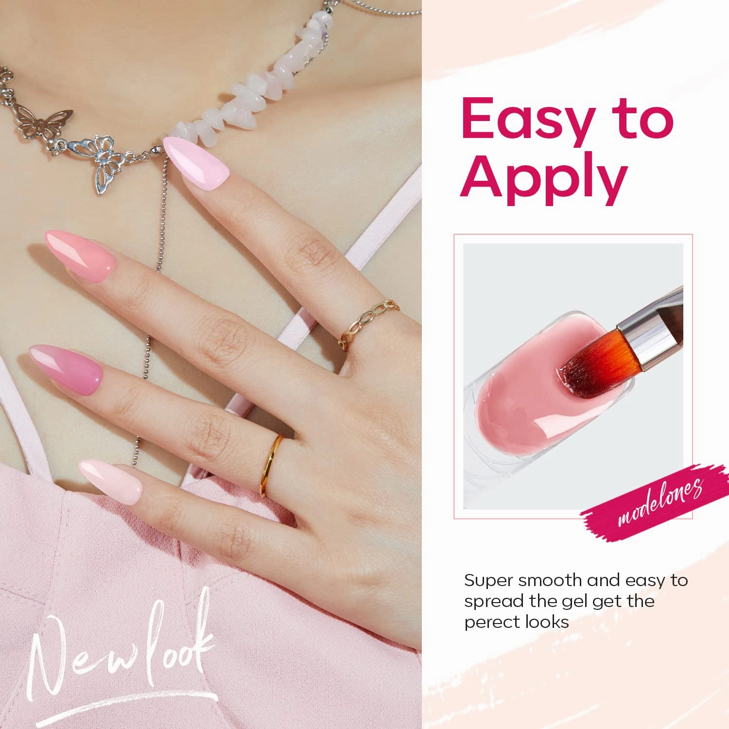 Modelones Poly Nail Gel Set, 6 Colors Pink Confetti Collection Nude Pink Glitter Colors Poly Extension Gel Enhancement Builder Pastel Summer Manicure DIY Home Salon