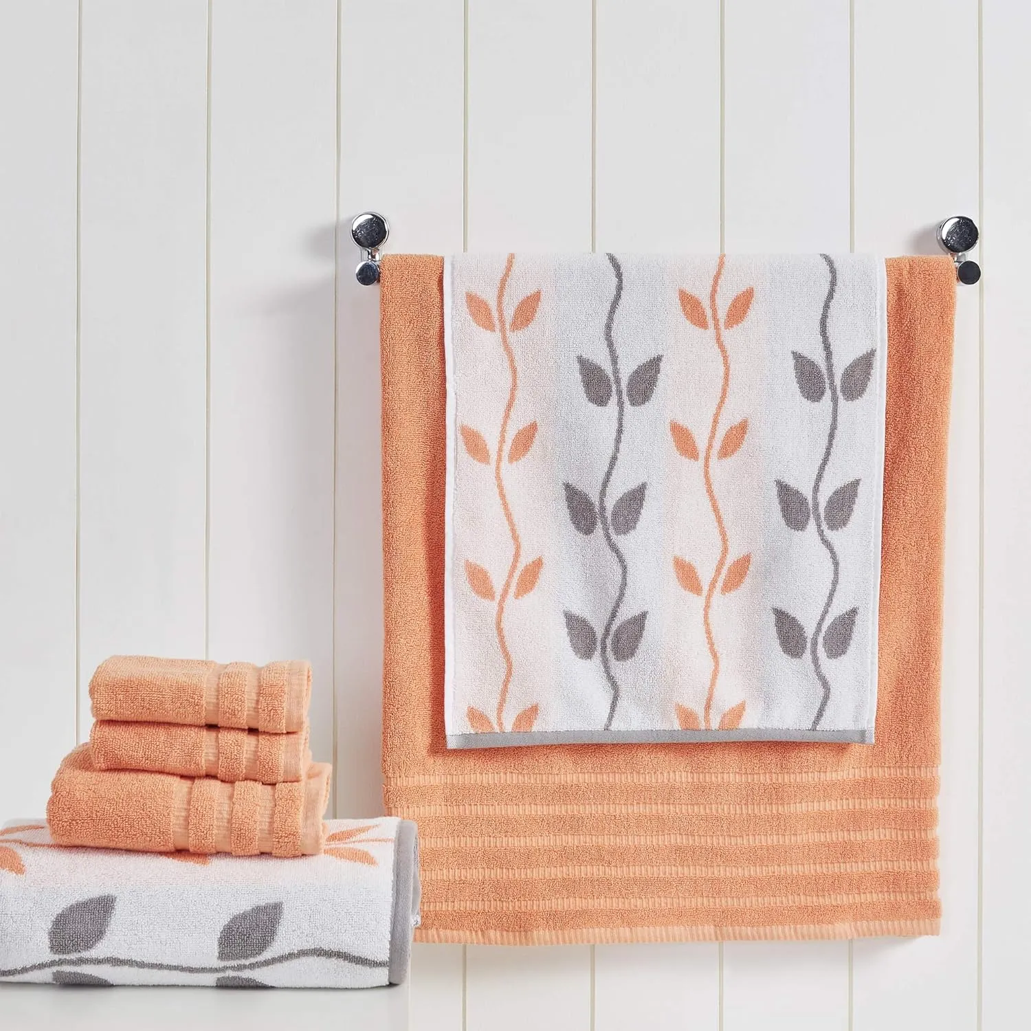 Modern Threads 6-Piece Yarn Dyed Towel Set Organic Vines Coral - Bath Towels, Hand Towels, & Washcloths - Super Absorbent & Quick Dry - 100% Combed Cotton