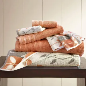 Modern Threads 6-Piece Yarn Dyed Towel Set Organic Vines Coral - Bath Towels, Hand Towels, & Washcloths - Super Absorbent & Quick Dry - 100% Combed Cotton