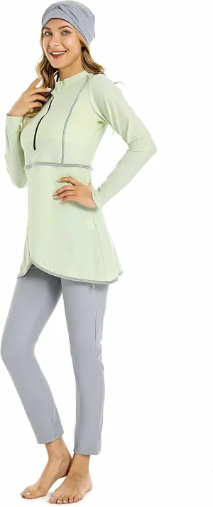 Modest Plus Size Swimsuit for Women with Long Sleeves Full Coverage Bukini Modest Bathing Suit for Girls Padded