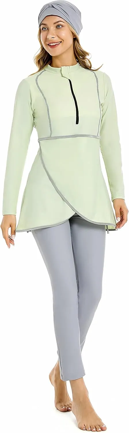 Modest Plus Size Swimsuit for Women with Long Sleeves Full Coverage Bukini Modest Bathing Suit for Girls Padded