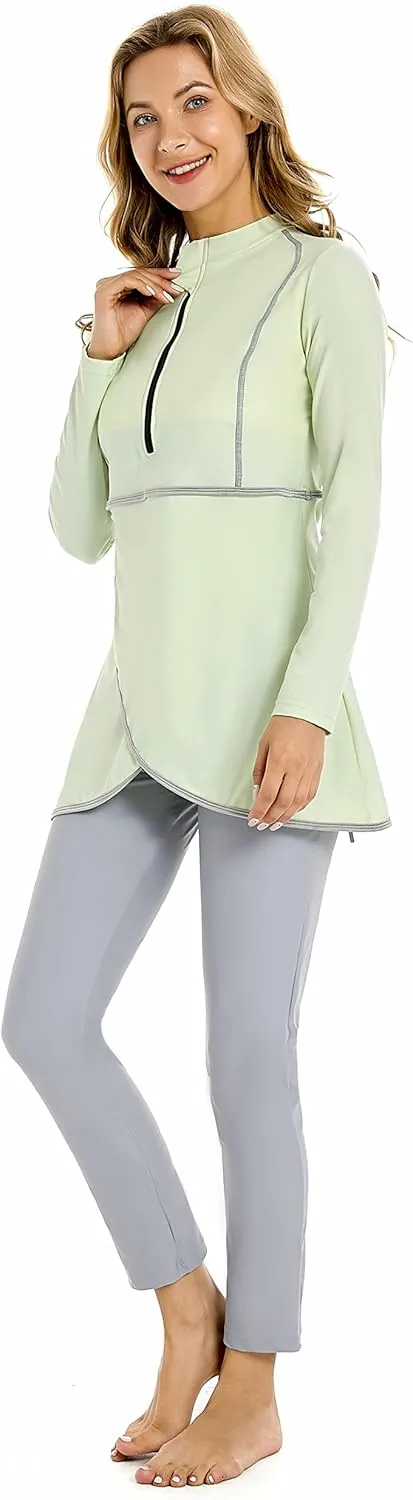 Modest Plus Size Swimsuit for Women with Long Sleeves Full Coverage Bukini Modest Bathing Suit for Girls Padded