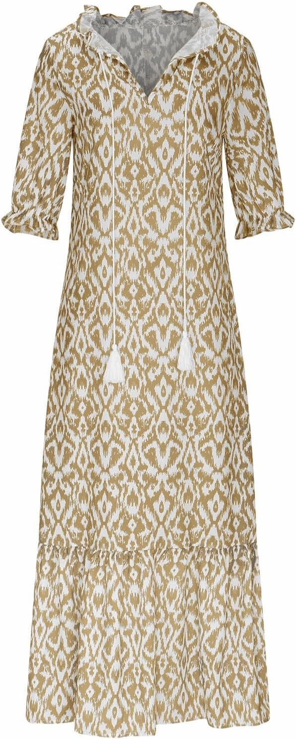 Modest Dresses for Women Summer Casual Short Sleeve V-Neck Maxi Dress Plus Size Flowy Loose Fit Long Sundresses