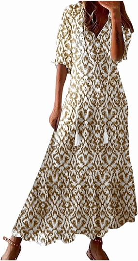 Modest Dresses for Women Summer Casual Short Sleeve V-Neck Maxi Dress Plus Size Flowy Loose Fit Long Sundresses