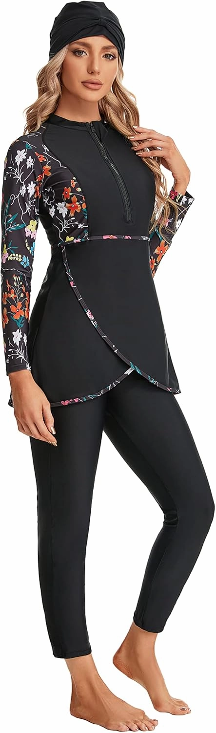 Modest Plus Size Swimsuit for Women with Long Sleeves Full Coverage Bukini Modest Bathing Suit for Girls Padded