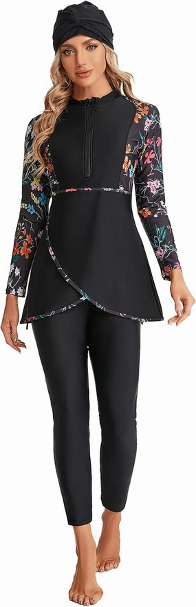 Modest Plus Size Swimsuit for Women with Long Sleeves Full Coverage Bukini Modest Bathing Suit for Girls Padded