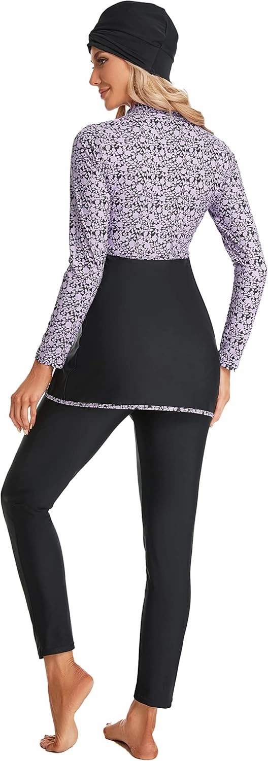 Modest Plus Size Swimsuit for Women with Long Sleeves Full Coverage Bukini Modest Bathing Suit for Girls Padded