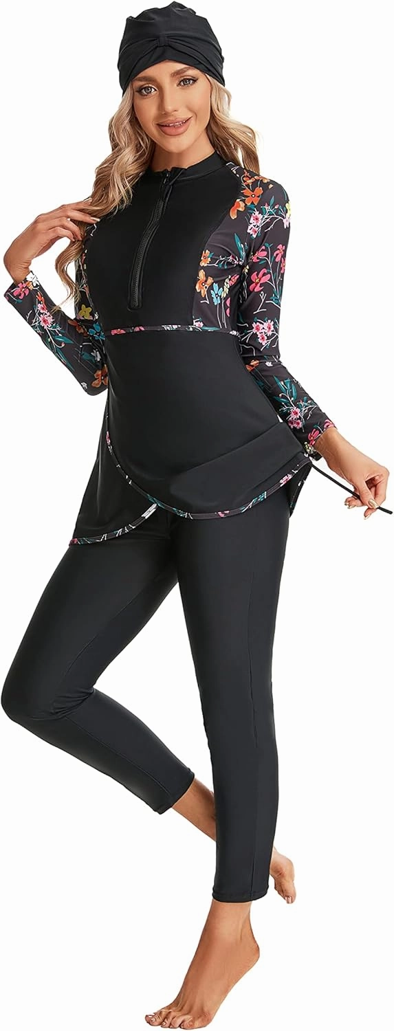Modest Plus Size Swimsuit for Women with Long Sleeves Full Coverage Bukini Modest Bathing Suit for Girls Padded