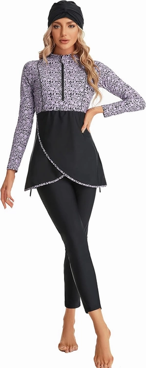 Modest Plus Size Swimsuit for Women with Long Sleeves Full Coverage Bukini Modest Bathing Suit for Girls Padded