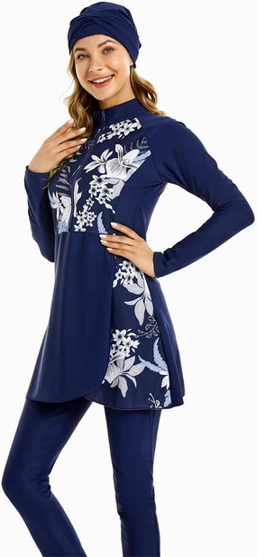 Modest Plus Size Swimsuit for Women with Long Sleeves Full Coverage Bukini Modest Bathing Suit for Girls Padded