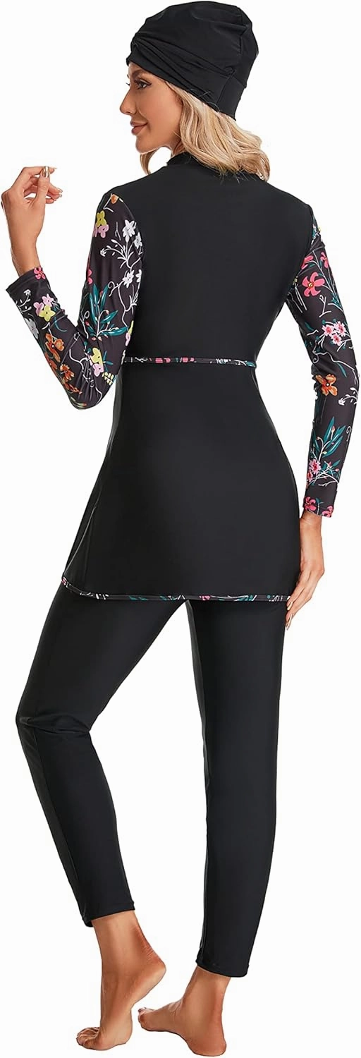 Modest Plus Size Swimsuit for Women with Long Sleeves Full Coverage Bukini Modest Bathing Suit for Girls Padded