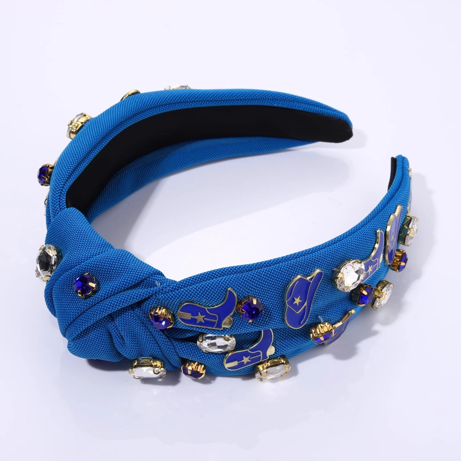mokkia Western Headbands for Women Jeweled Rhinestone Crystal Knotted Headbands Wide Cowgirl Cowboy Boots Hats Hairbands Cowgirl Hair Accessories Spring Summer Headwear (Navy Blue)