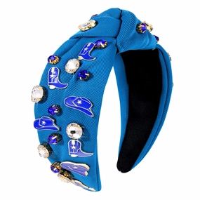 mokkia Western Headbands for Women Jeweled Rhinestone Crystal Knotted Headbands Wide Cowgirl Cowboy Boots Hats Hairbands Cowgirl Hair Accessories Spring Summer Headwear (Navy Blue)