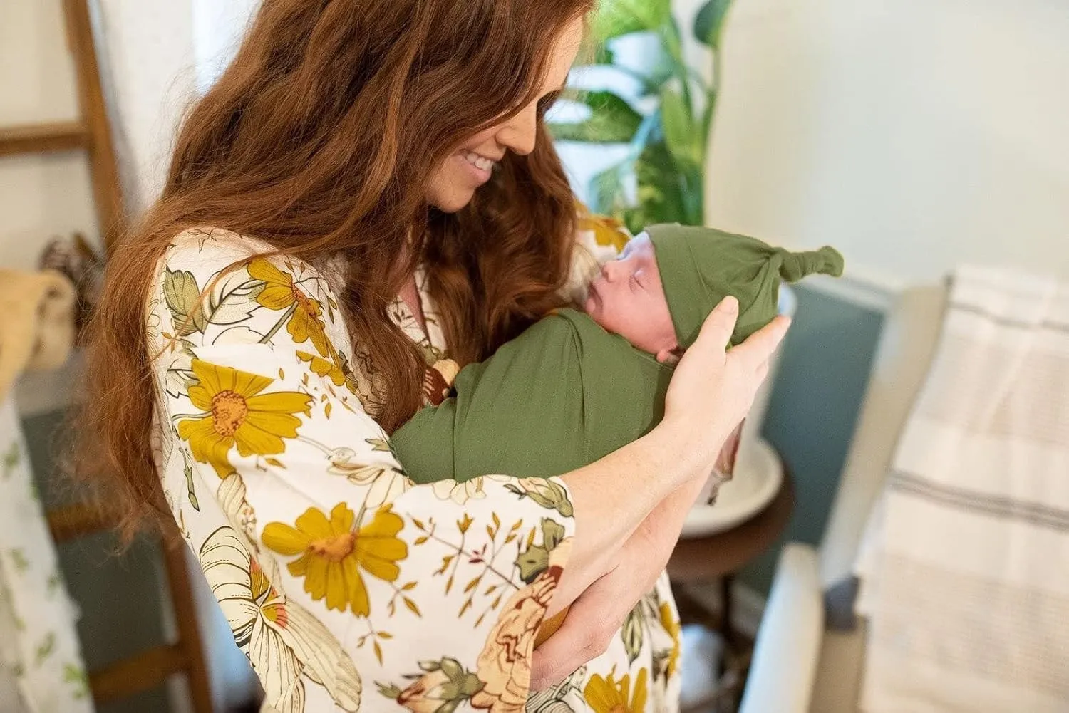 Mommy and Baby Matching Robe and Swaddle Baby Knotted Gown Hat and/or Headband - Vintage Floral Maternity Robe and Matching