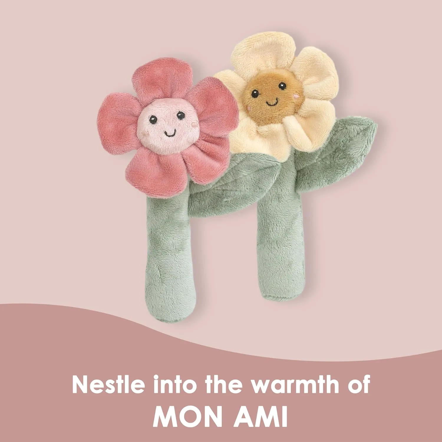 MON AMI Soft Baby Rattle Toy Set of 2 Pcs – 6”, Flower Shaped Plush Stuffed Rattle for Newborns, Babies, Sensory Development Toys for Infants & Toddlers