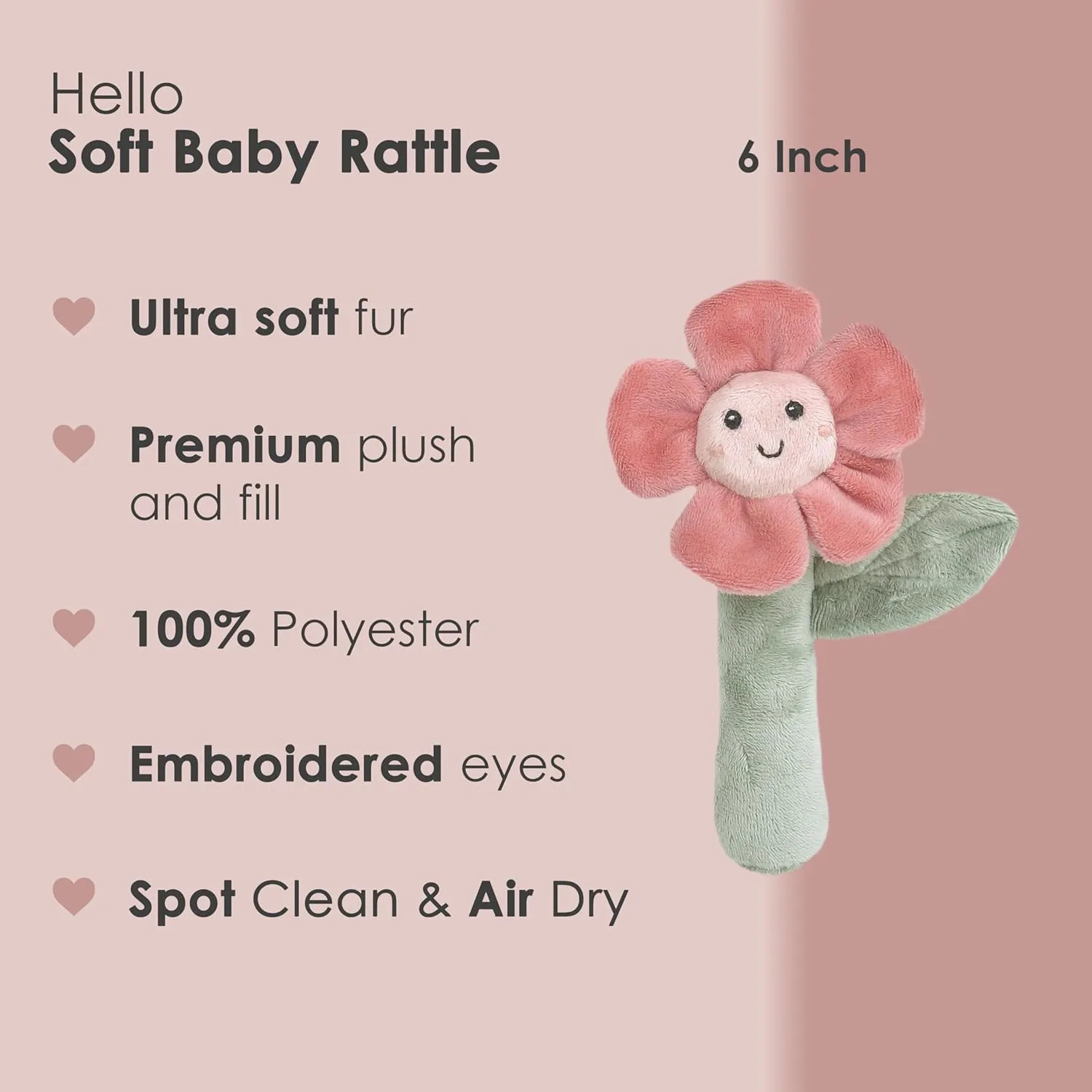 MON AMI Soft Baby Rattle Toy Set of 2 Pcs – 6”, Flower Shaped Plush Stuffed Rattle for Newborns, Babies, Sensory Development Toys for Infants & Toddlers
